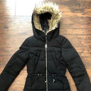 H&M Black Warm Winter Coat Fur Hood Size 0/XS